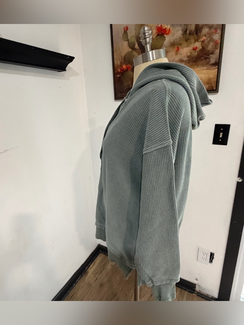 Sage Green Ribbed Hoodie Sweater